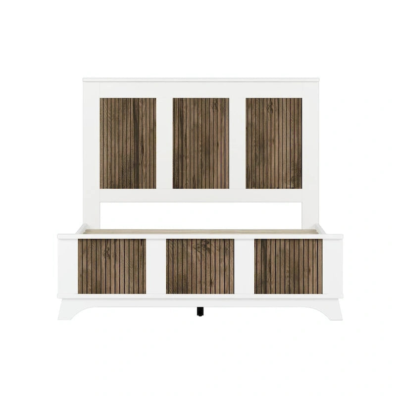 4-Piece Bedroom Set: Farmhouse Platform Bed, Nightstand, and Dresser with Metal Handles