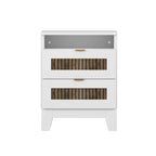 4-Piece Bedroom Set: Farmhouse Platform Bed, Nightstand, and Dresser with Metal Handles
