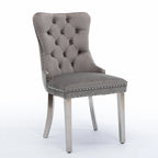Velvet Upholstered Dining Chair with Nailhead Trim and Stainless Steel Silver Plated Leg Set of 2