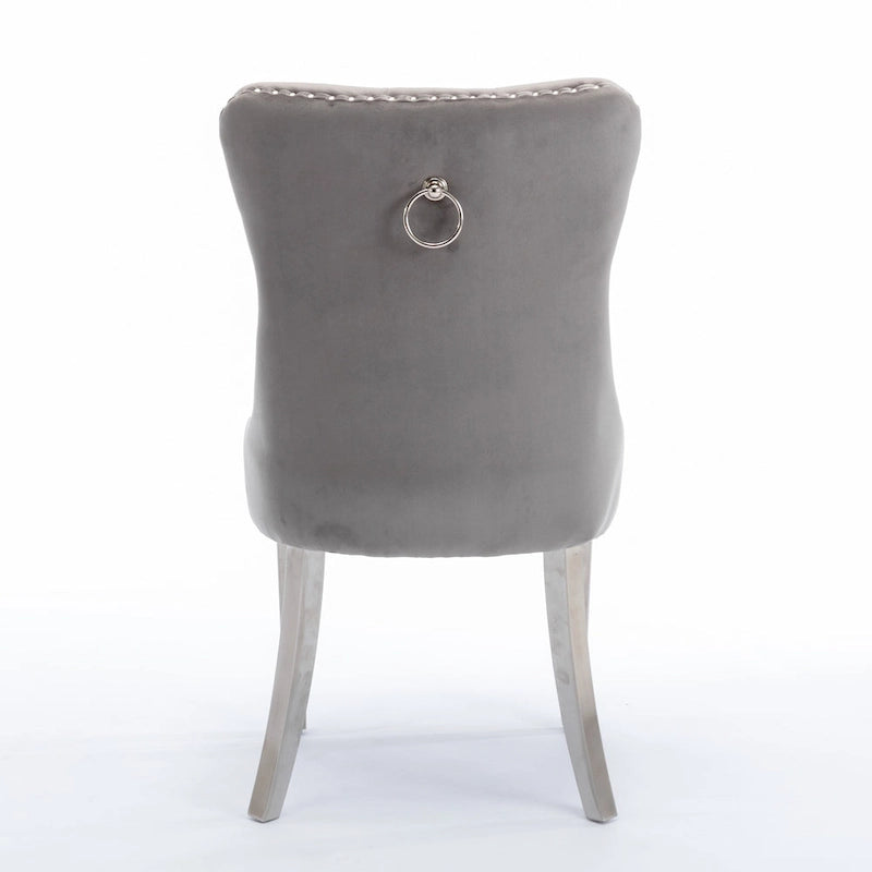 Velvet Upholstered Dining Chair with Nailhead Trim and Stainless Steel Silver Plated Leg Set of 2