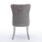 Velvet Upholstered Dining Chair with Nailhead Trim and Stainless Steel Silver Plated Leg Set of 2