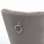 Velvet Upholstered Dining Chair with Nailhead Trim and Stainless Steel Silver Plated Leg Set of 2