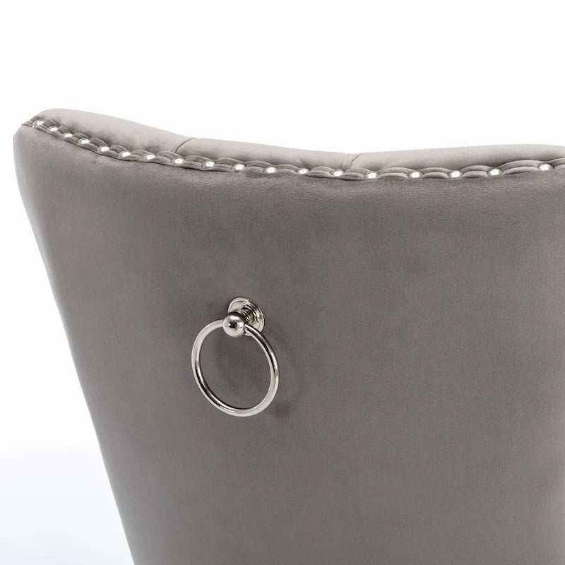 Velvet Upholstered Dining Chair with Nailhead Trim and Stainless Steel Silver Plated Leg Set of 2