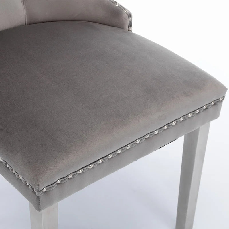 Velvet Upholstered Dining Chair with Nailhead Trim and Stainless Steel Silver Plated Leg Set of 2