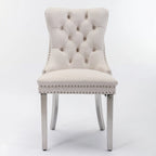 Velvet Upholstered Dining Chair with Nailhead Trim and Stainless Steel Silver Plated Leg Set of 2