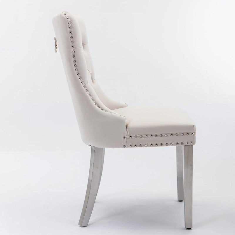 Velvet Upholstered Dining Chair with Nailhead Trim and Stainless Steel Silver Plated Leg Set of 2