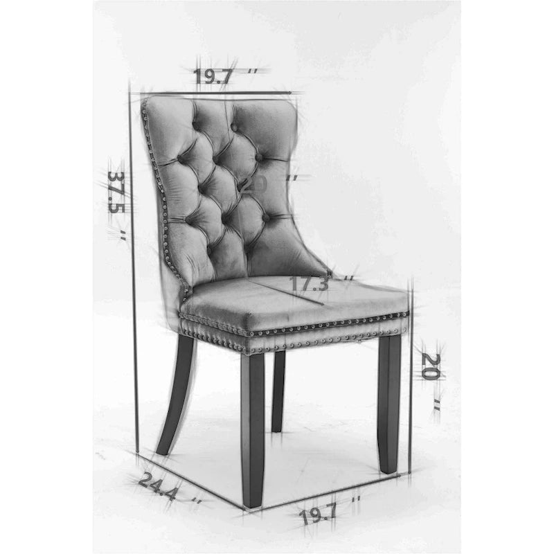 Velvet Upholstered Dining Chair with Nailhead Trim and Stainless Steel Silver Plated Leg Set of 2