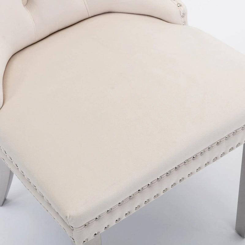 Velvet Upholstered Dining Chair with Nailhead Trim and Stainless Steel Silver Plated Leg Set of 2