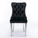 Velvet Upholstered Dining Chair with Nailhead Trim and Stainless Steel Silver Plated Leg Set of 2