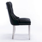 Velvet Upholstered Dining Chair with Nailhead Trim and Stainless Steel Silver Plated Leg Set of 2