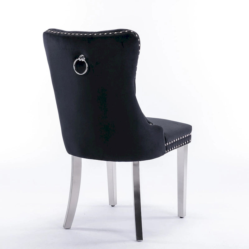 Velvet Upholstered Dining Chair with Nailhead Trim and Stainless Steel Silver Plated Leg Set of 2