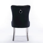 Velvet Upholstered Dining Chair with Nailhead Trim and Stainless Steel Silver Plated Leg Set of 2