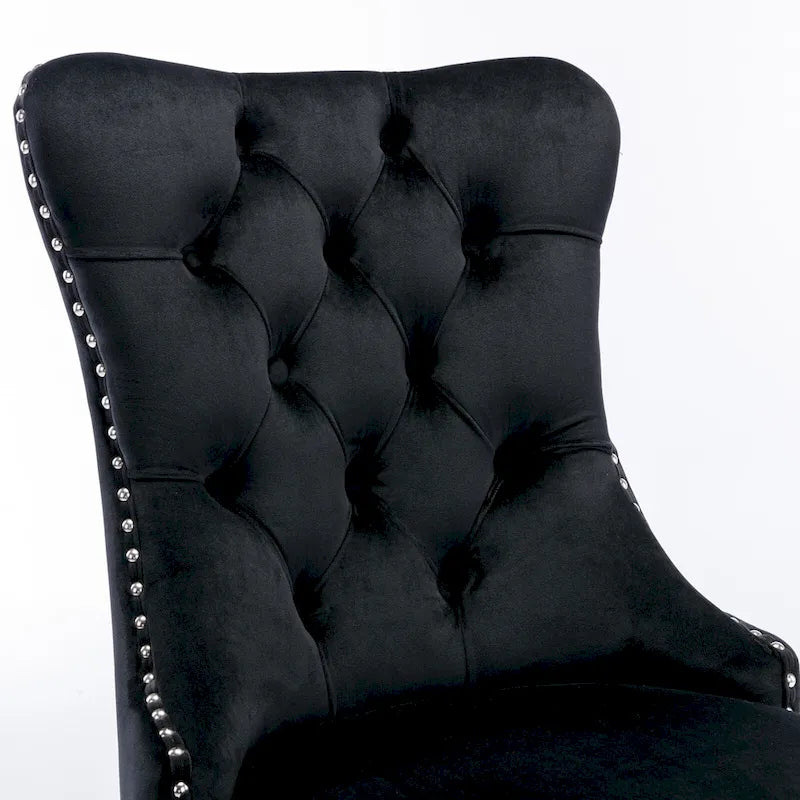 Velvet Upholstered Dining Chair with Nailhead Trim and Stainless Steel Silver Plated Leg Set of 2