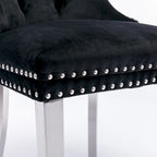 Velvet Upholstered Dining Chair with Nailhead Trim and Stainless Steel Silver Plated Leg Set of 2