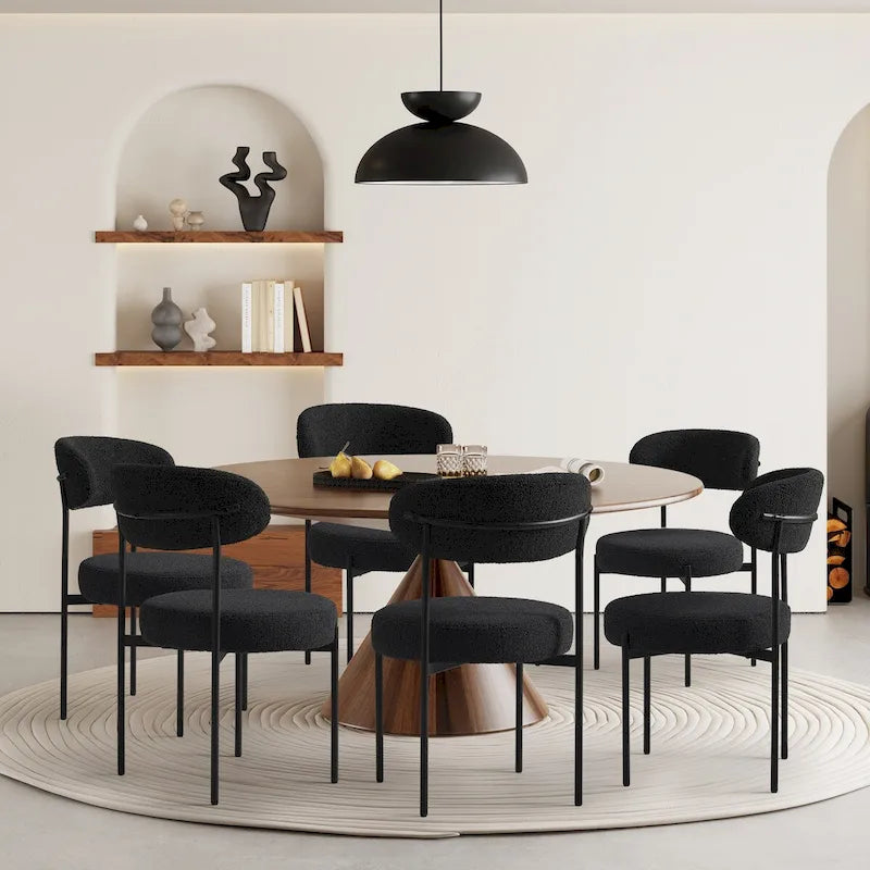 Sherpa Fabric Dining Chairs - Curved Back - Iron Frame - Set of 6 - 250lb Each