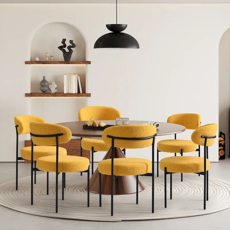 Sherpa Fabric Dining Chairs - Curved Back - Iron Frame - Set of 6 - 250lb Each