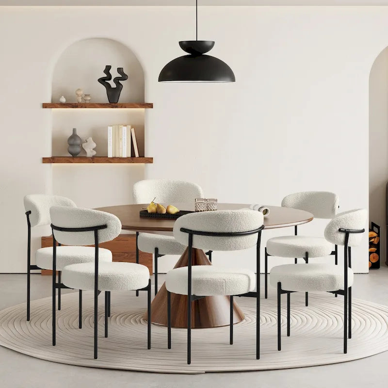 Sherpa Fabric Dining Chairs - Curved Back - Iron Frame - Set of 6 - 250lb Each