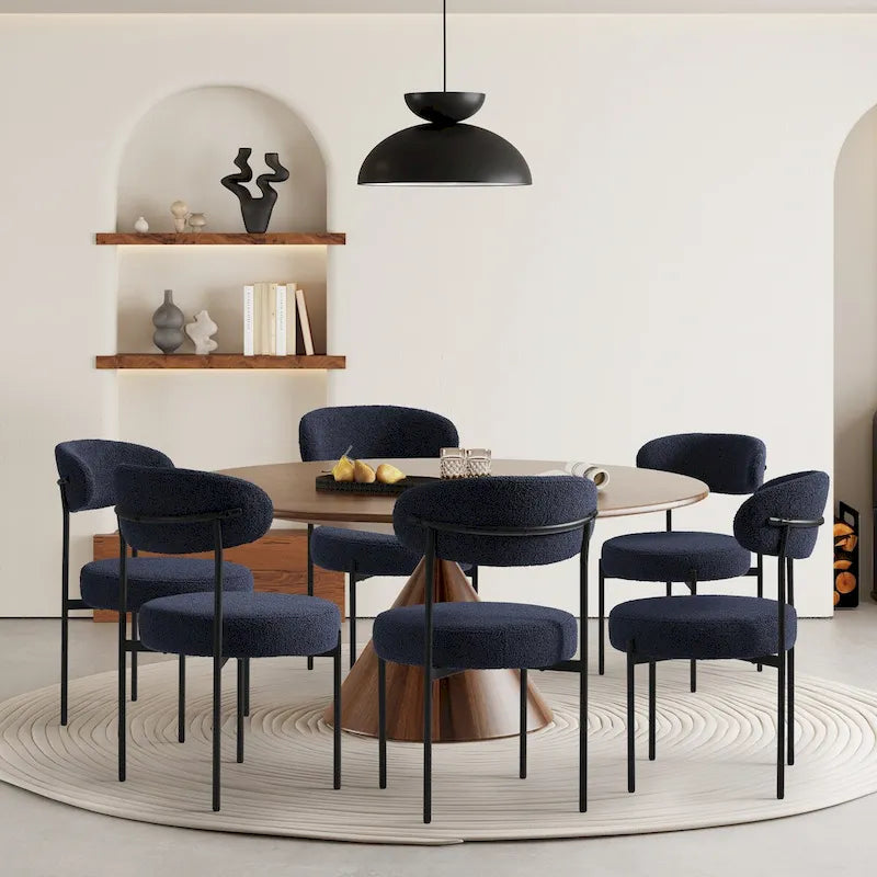 Sherpa Fabric Dining Chairs - Curved Back - Iron Frame - Set of 6 - 250lb Each