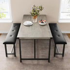 Dining Table Set for 4, Kitchen Table with 2 Upholstered Benches
