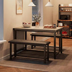 Dining Table Set for 4, Kitchen Table with 2 Upholstered Benches