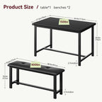 Dining Table Set for 4, Kitchen Table with 2 Upholstered Benches