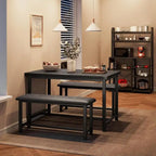Dining Table Set for 4, Kitchen Table with 2 Upholstered Benches