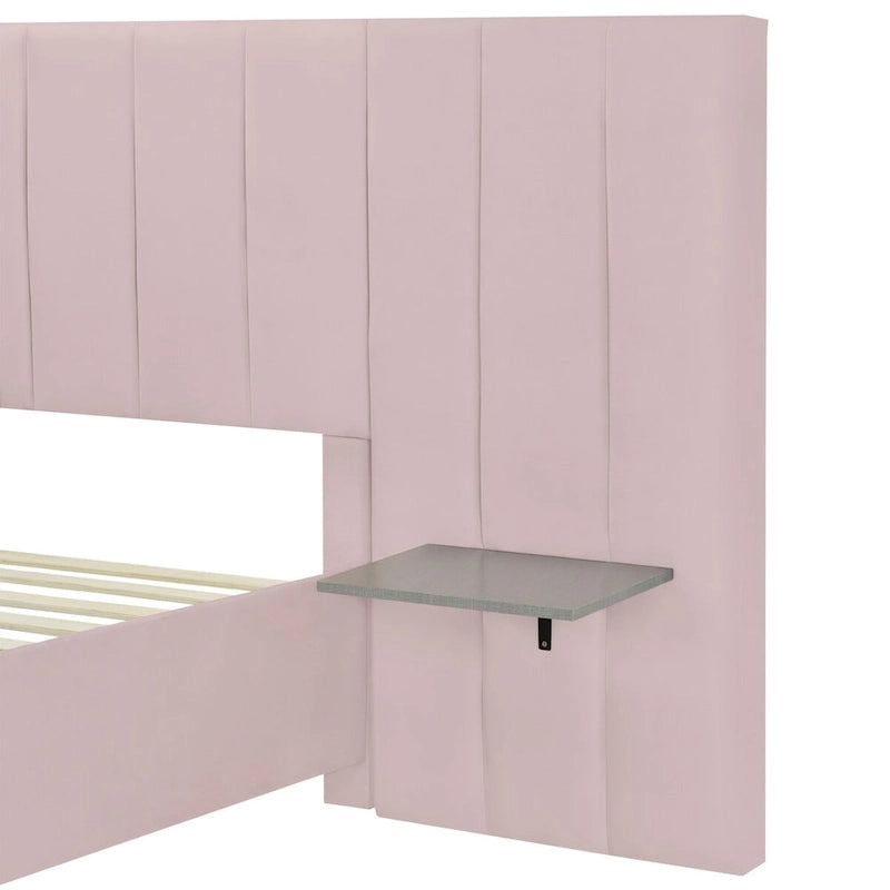 Full Size Upholstered Platform Bed with Big Headboard