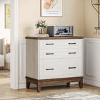 White & Walnut Lateral File Cabinet - 3 Drawers - A4/Letter/Legal Size