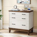 White & Walnut Lateral File Cabinet - 3 Drawers - A4/Letter/Legal Size