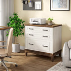 White & Walnut Lateral File Cabinet - 3 Drawers - A4/Letter/Legal Size