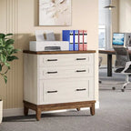 White & Walnut Lateral File Cabinet - 3 Drawers - A4/Letter/Legal Size