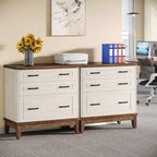 White & Walnut Lateral File Cabinet - 3 Drawers - A4/Letter/Legal Size