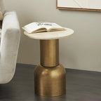 Metal Pedestal Side End Accent Table with Cream Marble Tabletop - Gold - Roche River Decor