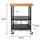 Origami Foldable Wheeled Portable Solid Wood Top Kitchen Island Bar Cart, Silver