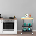 Origami Foldable Wheeled Portable Solid Wood Top Kitchen Island Bar Cart, Silver