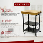 Origami Foldable Wheeled Portable Solid Wood Top Kitchen Island Bar Cart, Silver