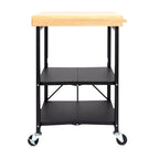 Origami Foldable Wheeled Portable Solid Wood Top Kitchen Island Bar Cart, Silver