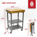 Origami Foldable Wheeled Portable Solid Wood Top Kitchen Island Bar Cart, Silver