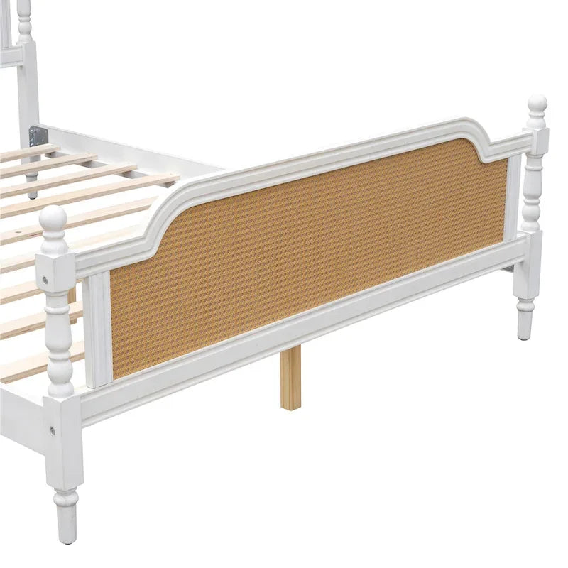 Natural Rattan Queen Bed Frame - Pine Wood - No Box Spring Needed