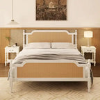 Natural Rattan Queen Bed Frame - Pine Wood - No Box Spring Needed