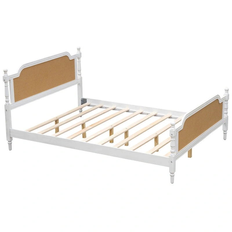Natural Rattan Queen Bed Frame - Pine Wood - No Box Spring Needed