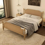 Natural Rattan Queen Bed Frame - Pine Wood - No Box Spring Needed
