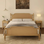Natural Rattan Queen Bed Frame - Pine Wood - No Box Spring Needed