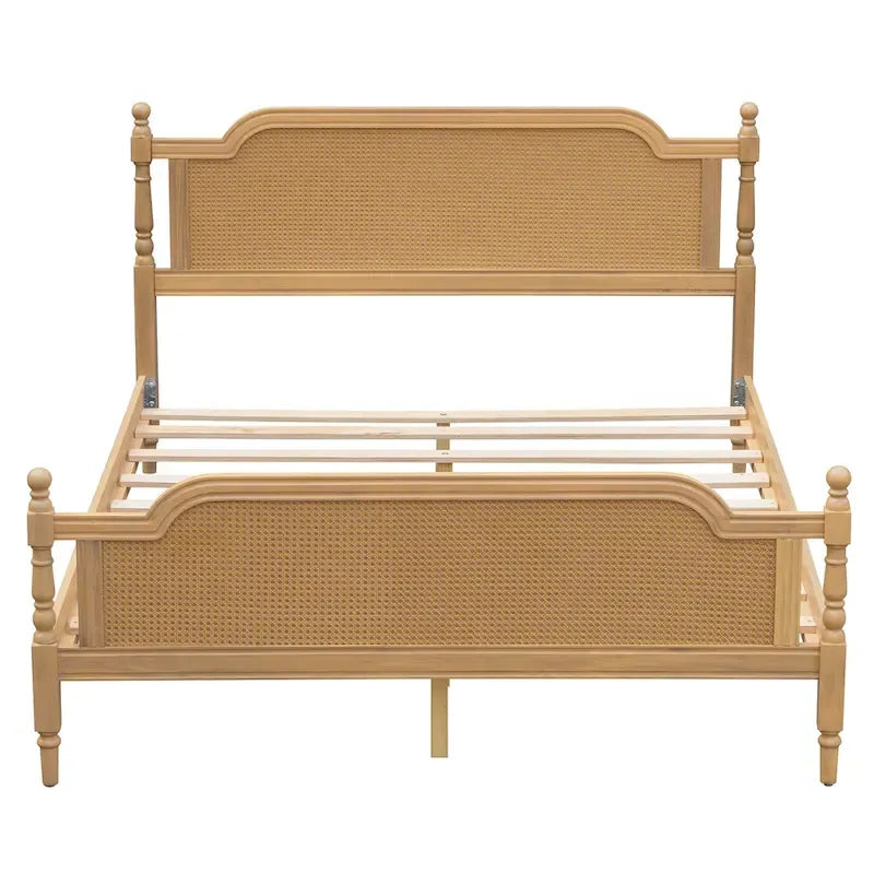 Natural Rattan Queen Bed Frame - Pine Wood - No Box Spring Needed