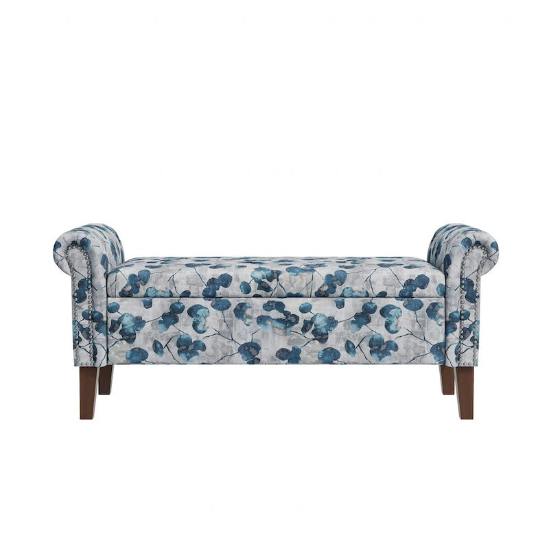 Wallen Traditional Rolled Arm Storage Bench Ottoman with Nailheads