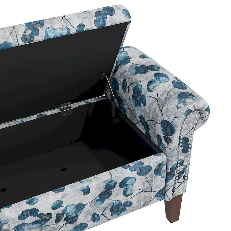 Wallen Traditional Rolled Arm Storage Bench Ottoman with Nailheads