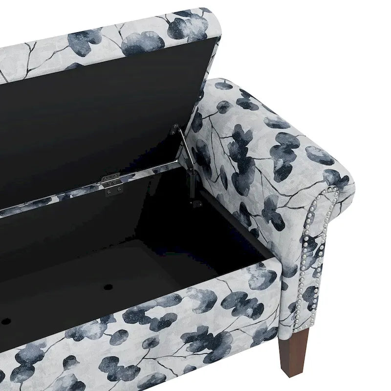 Wallen Traditional Rolled Arm Storage Bench Ottoman with Nailheads
