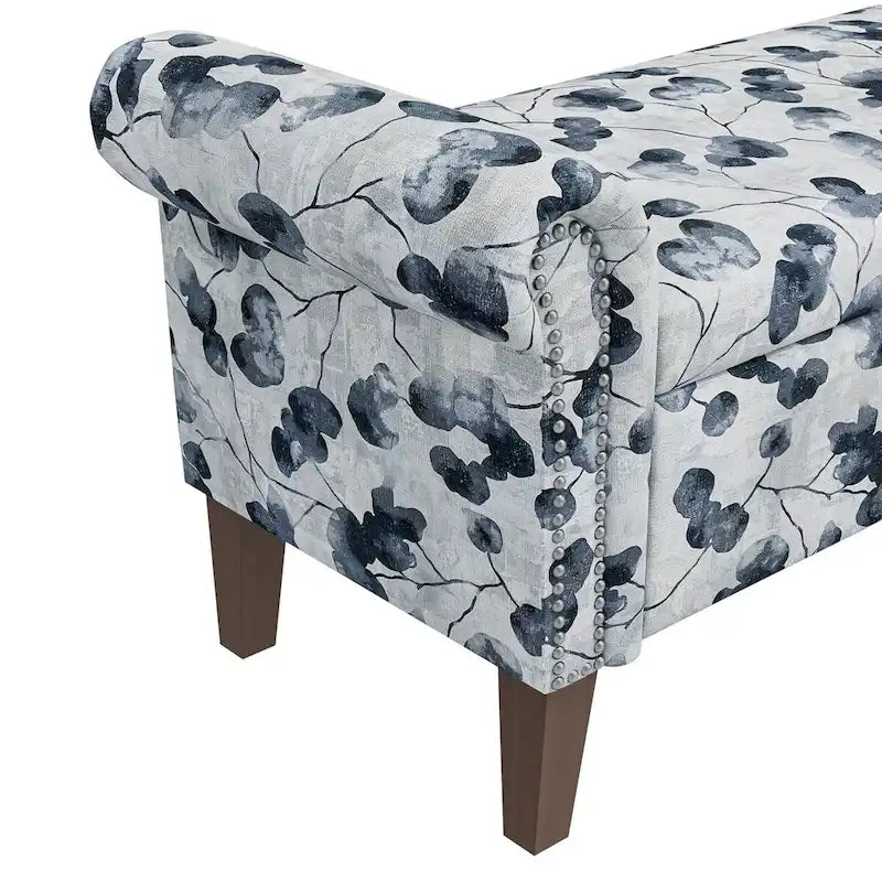 Wallen Traditional Rolled Arm Storage Bench Ottoman with Nailheads