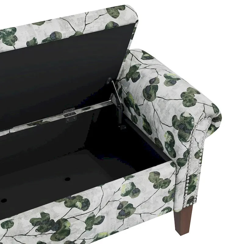 Wallen Traditional Rolled Arm Storage Bench Ottoman with Nailheads