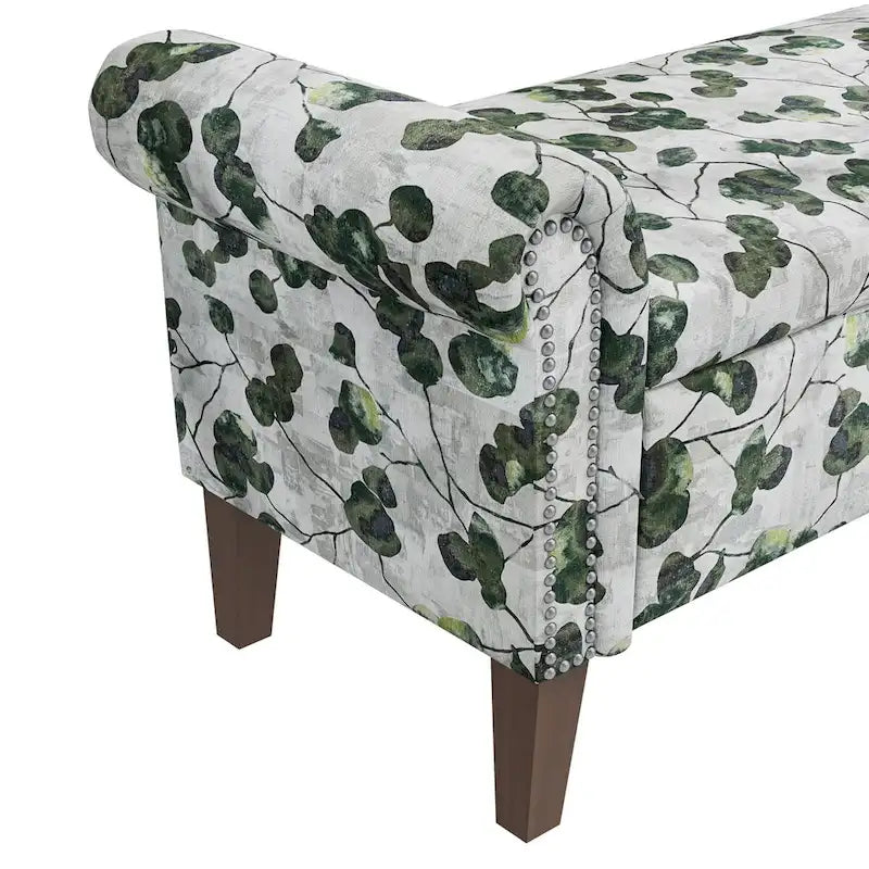 Wallen Traditional Rolled Arm Storage Bench Ottoman with Nailheads